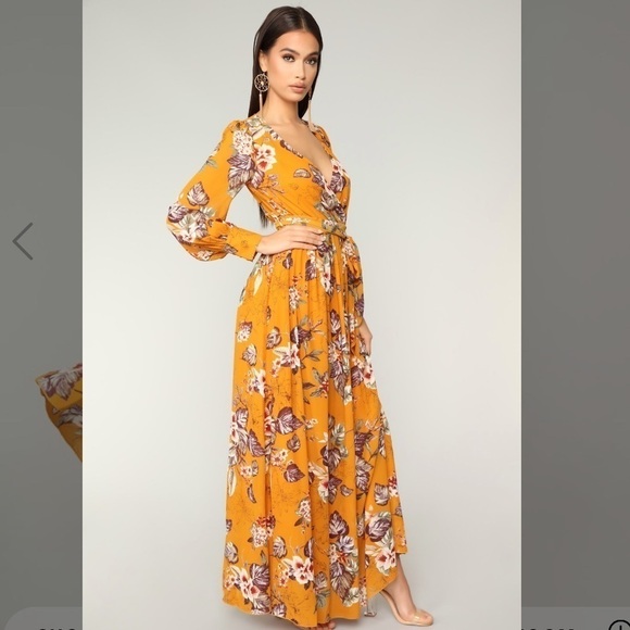 FASHION NOVA•NWOT mustard tropical maxi dress - Picture 3 of 11